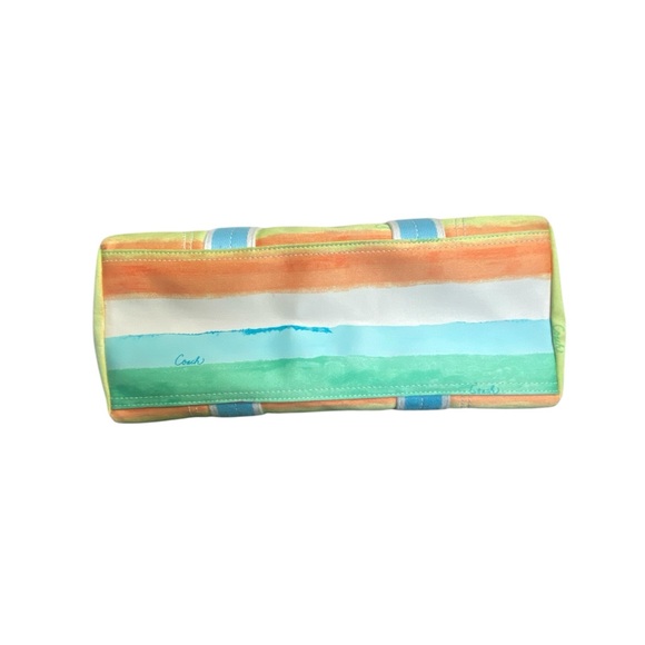 Coach Like New Hampton Leatherware Water Color Pastel Striped Canvas Tote - Picture 12 of 17